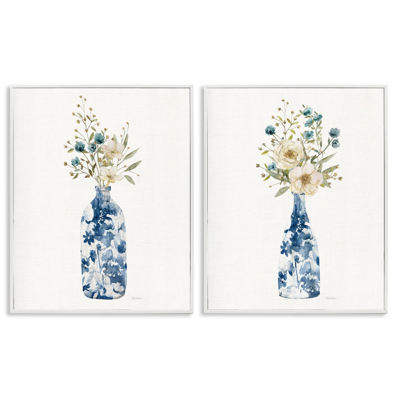 Stupell Industries Chinoiserie Blooms White Bouquets 2 Piece Black Framed Giclee Art Set, design by Carol Robinson